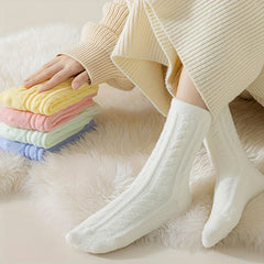 5 Pairs Twist Textured Mid Tube Socks Women's Stockings & Hosiery