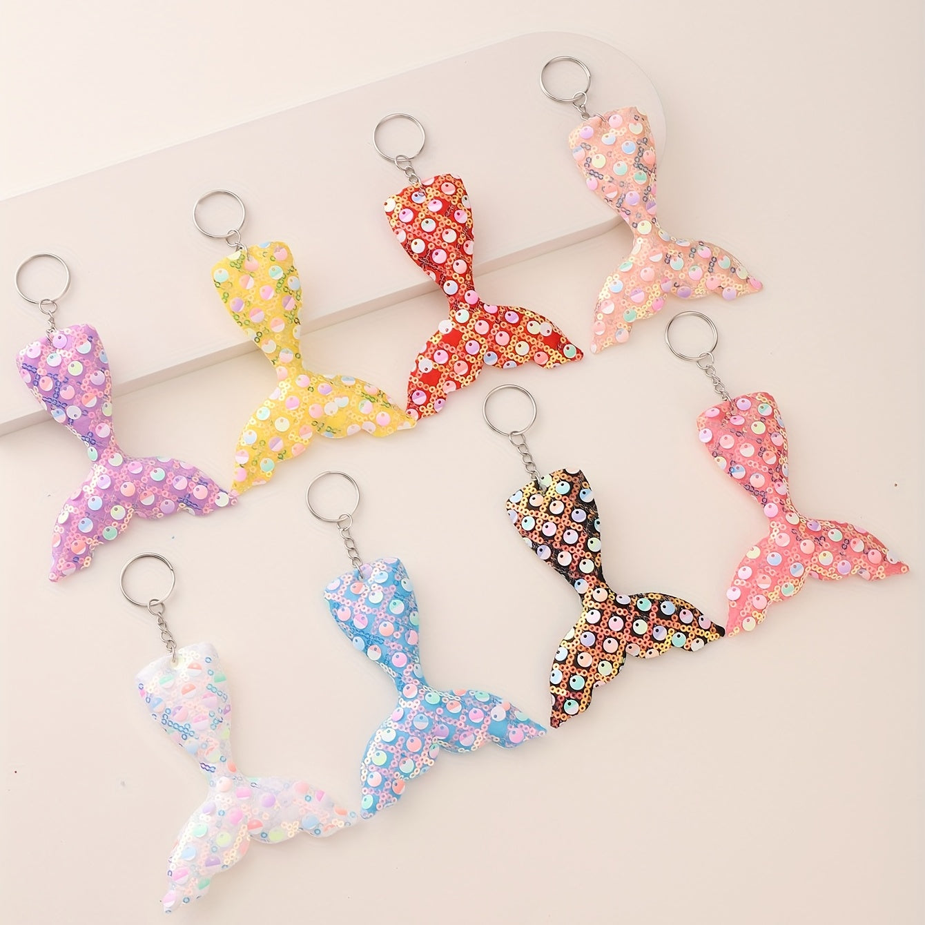 8pcs Sequin Fishtail Charm Keychain Luggage Pendant Backpack Handbag