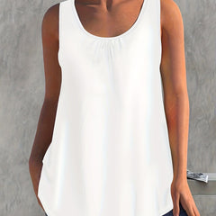  Solid Round Neck Stretch Tank Top