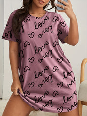  Heart & Letter Print Short Sleeve Sleep Dress