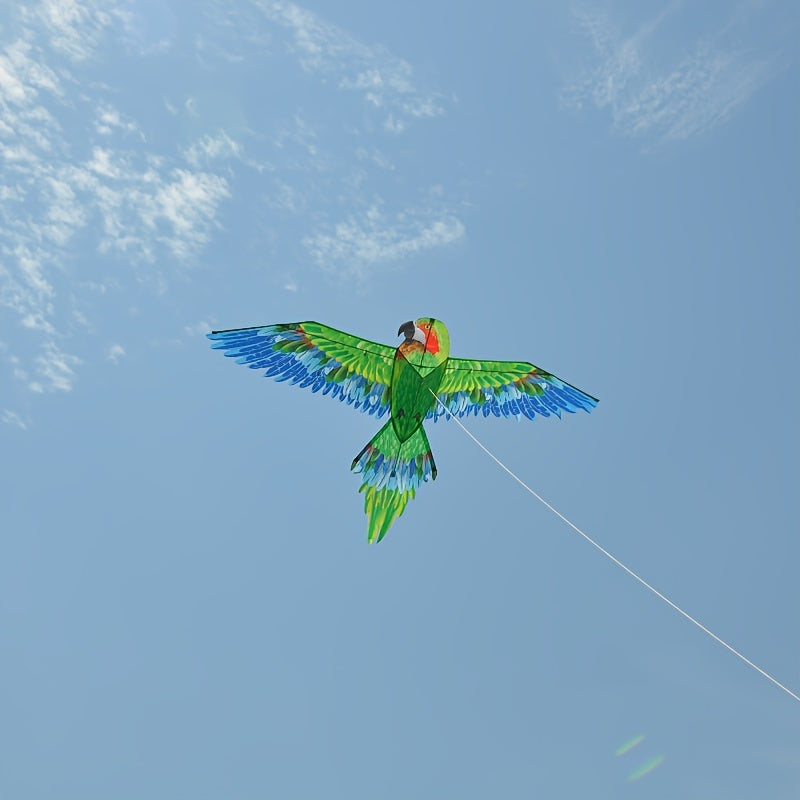 Green Parrot Kite D Handle Flying Lines Easy Setup Easy Fly Family Games