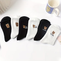 6 Pairs Cartoon Bear Print Socks Women's Stockings
