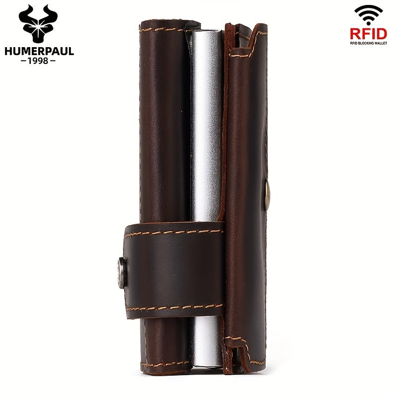 RFID Leather Money Clip Coin Pocket Men