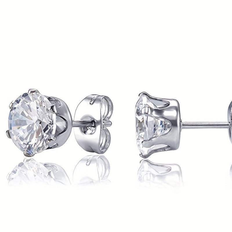 Men's Stainless Steel Claw Stud Earrings with Zircon 3mm 8mm