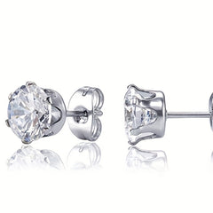 Men's Stainless Steel Claw Stud Earrings with Zircon 3mm 8mm