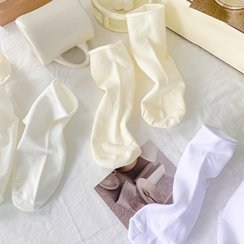 4 Pairs Solid Curling Socks Comfy & Breathable All match Socks Women's Stockings