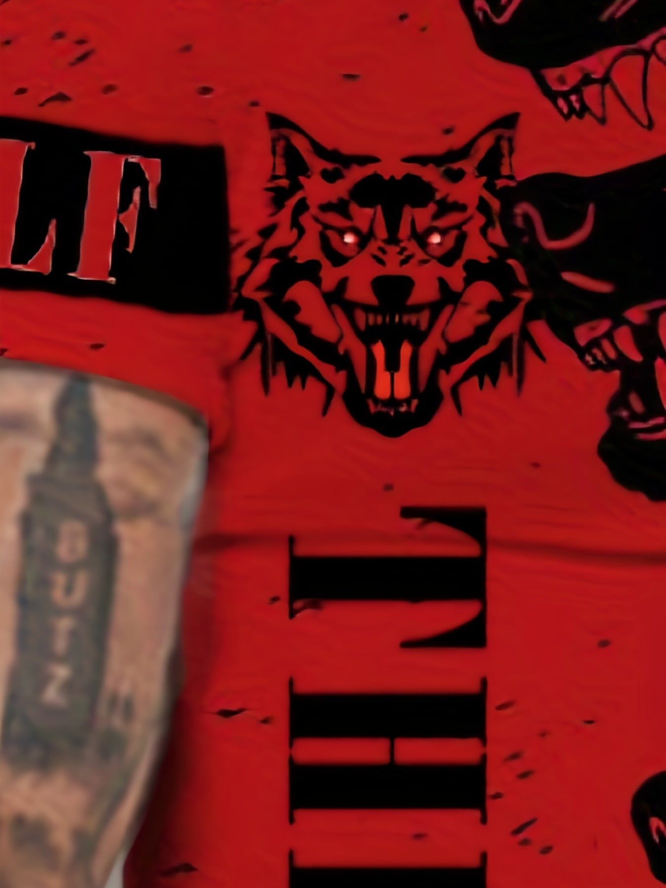 Men's Wolf Print T-shirt & Shorts Set for Outdoor