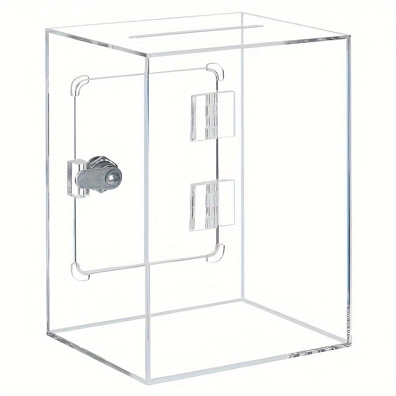 Clear Acrylic Square Piggy Bank with Lock and Door
