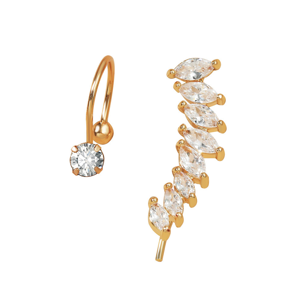 Star Leaf Flower Pearl Zircon Stud Earrings for One Ear