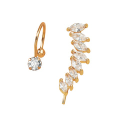 Star Leaf Flower Pearl Zircon Stud Earrings for One Ear