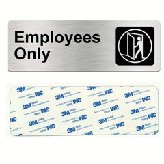 Employees Sign 22.86 X 7.62 cm Brushed Aluminum Self-adhesive Silver