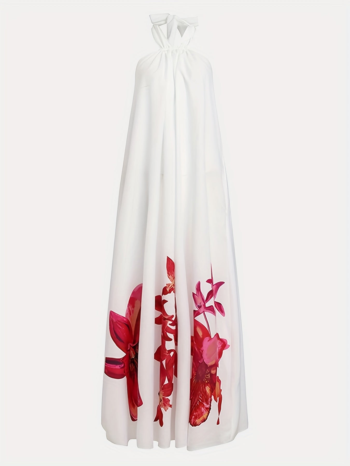 Floral Print Halter Neck Backless Maxi Dress