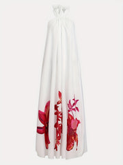 Floral Print Halter Neck Backless Maxi Dress