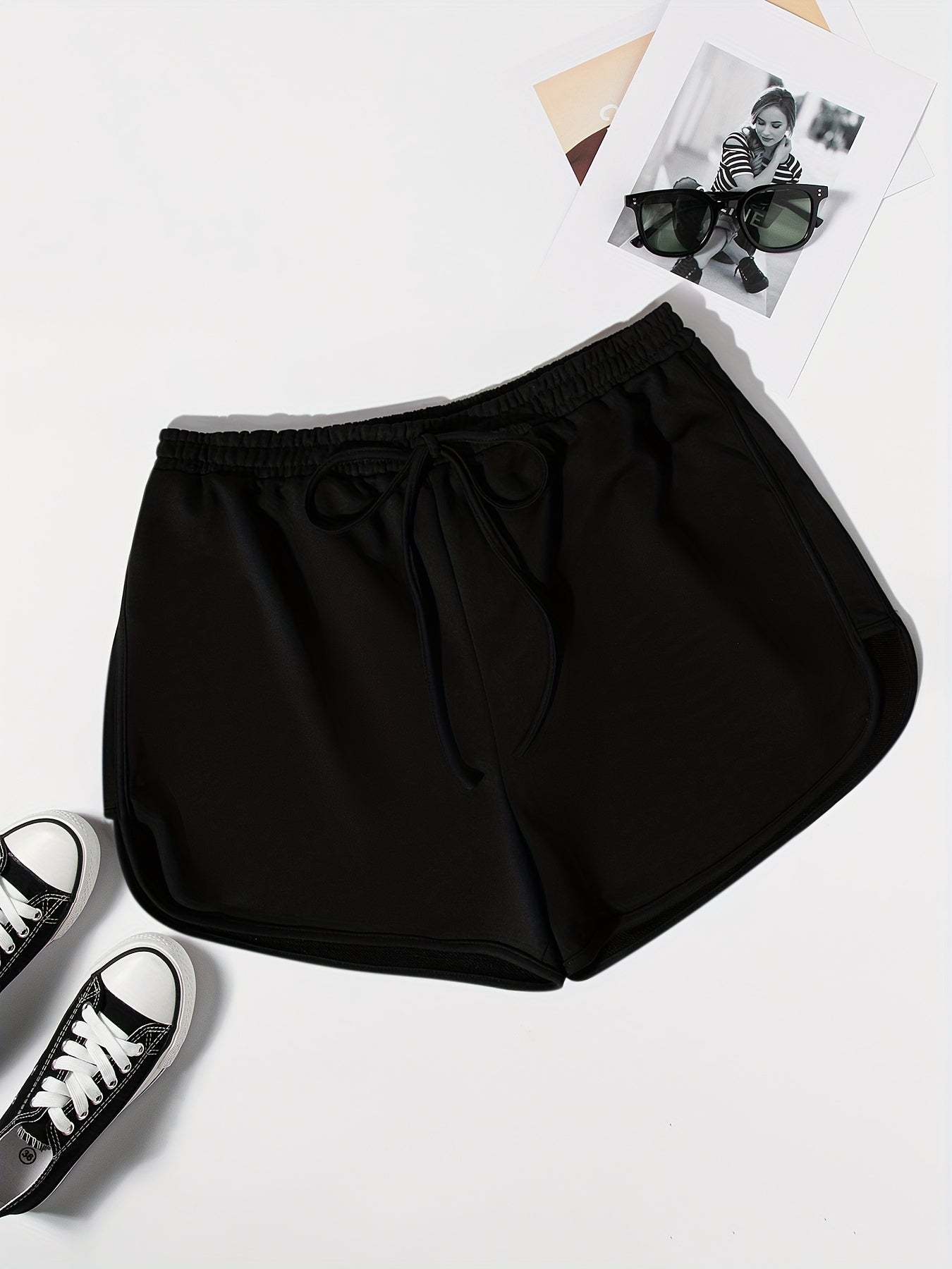  Basic Shorts Women's Plus Solid Elastic Waist Slight Stretch