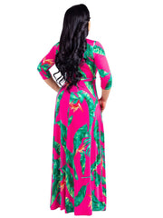 Floral Print V-Neck Maxi Dress With Belt Plus Size