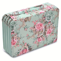 200 Holes Pencil Case Colored Pencil Holder Pen Storage Bag Zipper Rose Green