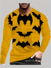 Halloween Series Bat Pattern Print Men's Graphic Crew Neck Long Sleeves T shirt