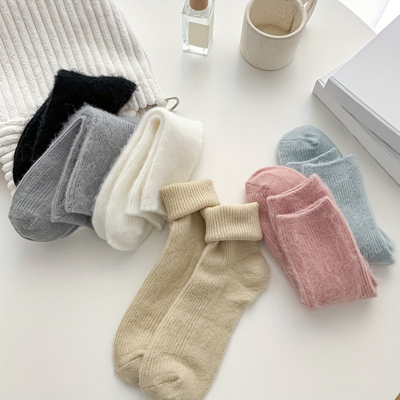 6 Pairs Fuzzy Socks Cozy & Warm Women's Mid Tube Stockings
