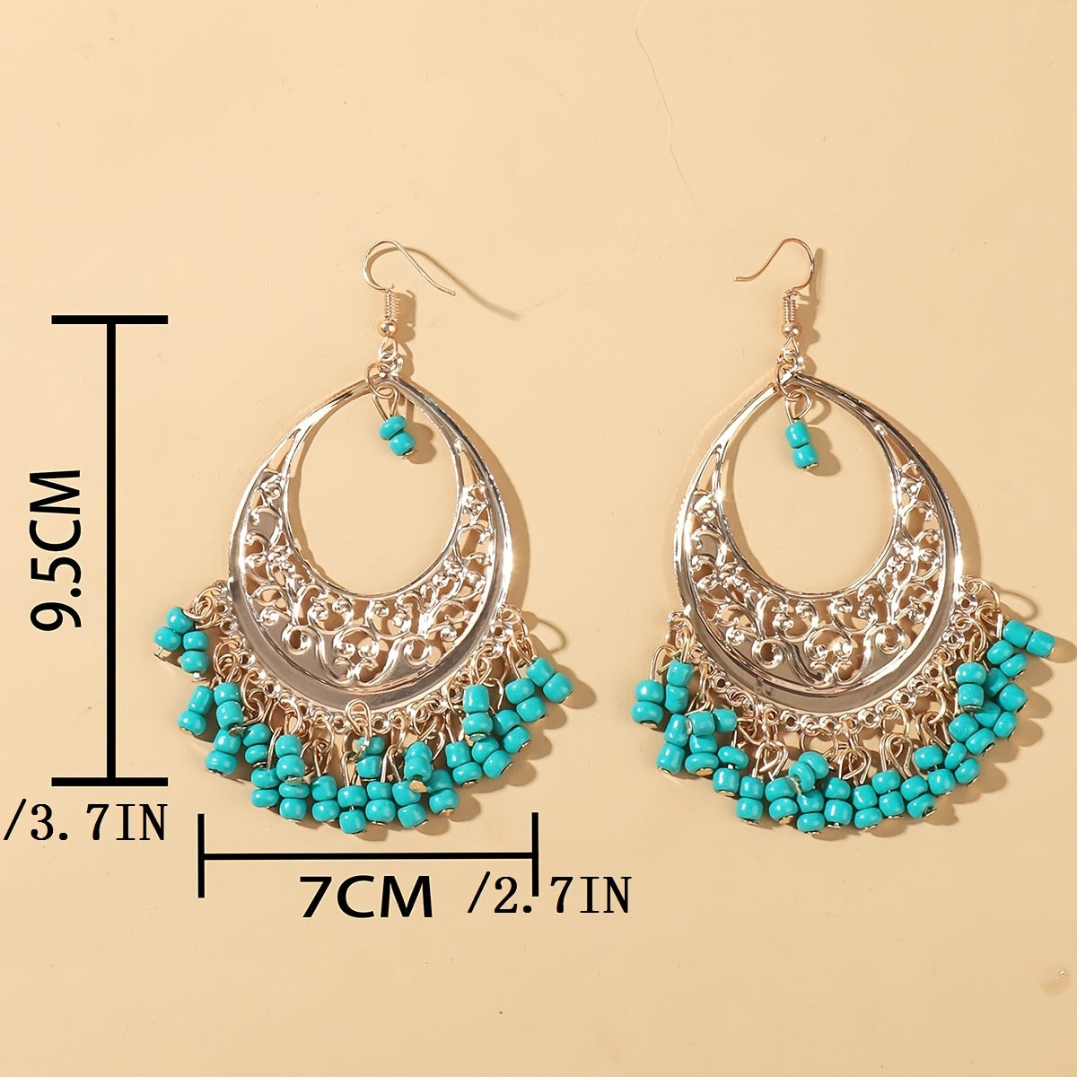 Boho Beaded Dangle Drop Earrings Hollow Tassel Earrings