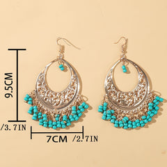 Boho Beaded Dangle Drop Earrings Hollow Tassel Earrings