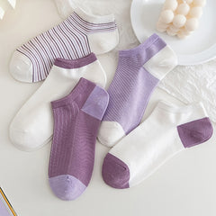 5 Pairs Colorblock Ankle Socks Soft Lightweight Low Cut Women's Stockings