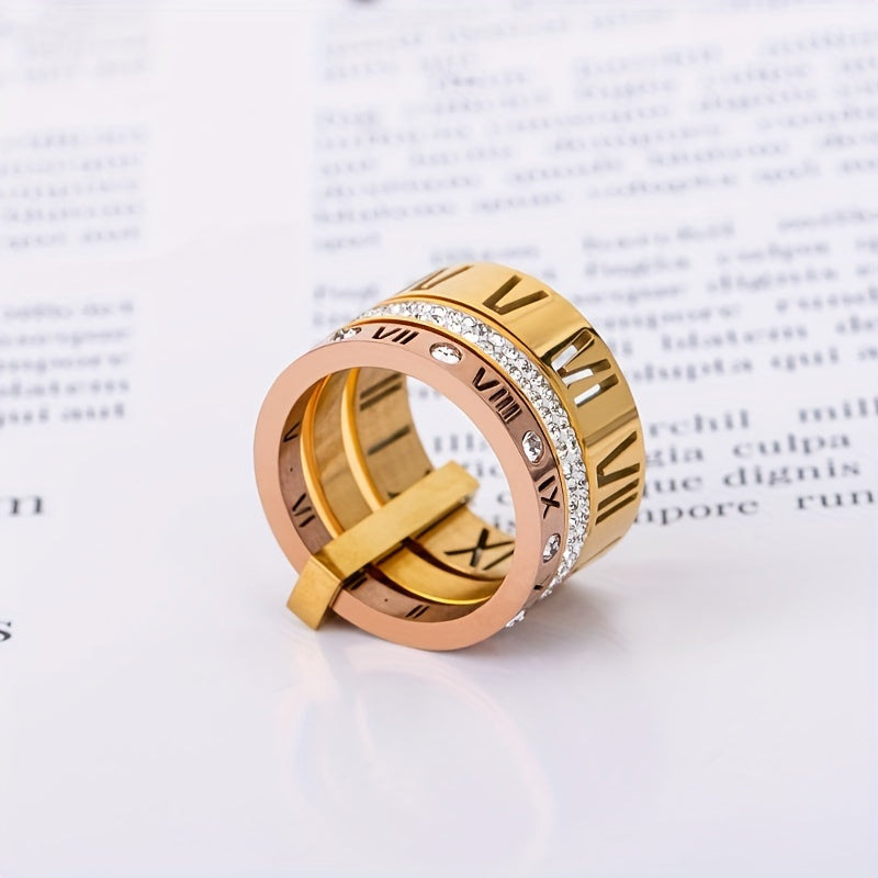 Mens Retro Stainless Steel Diamond Rings Set