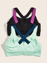 2pcs Cross Back Sports Bra Comfy Workout Colorblock Bra Women's Lingerie