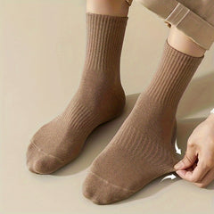 6 Pairs Women's Mid Tube Socks Solid Stockings