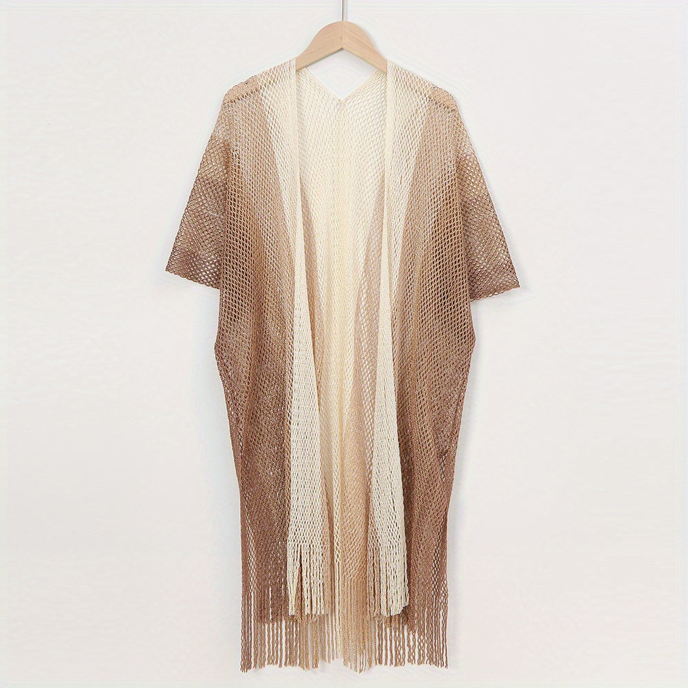 Striped Shawl Cape with Tassel Cover Up