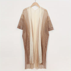 Striped Shawl Cape with Tassel Cover Up