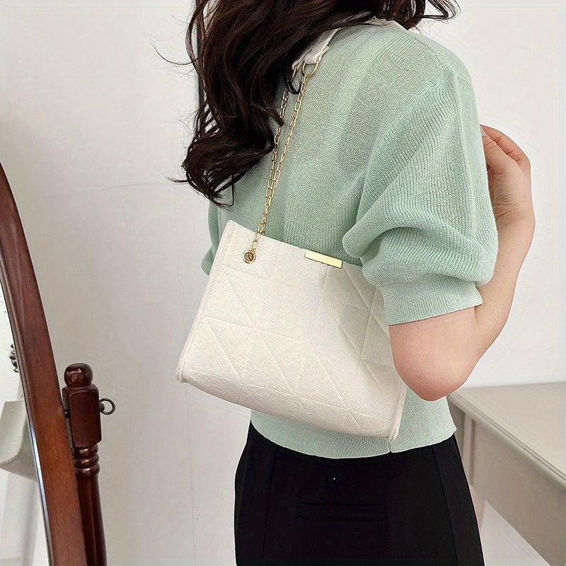 Solid Felt Square Shoulder Bag Minimalist Rhombus Pattern Chain Bag