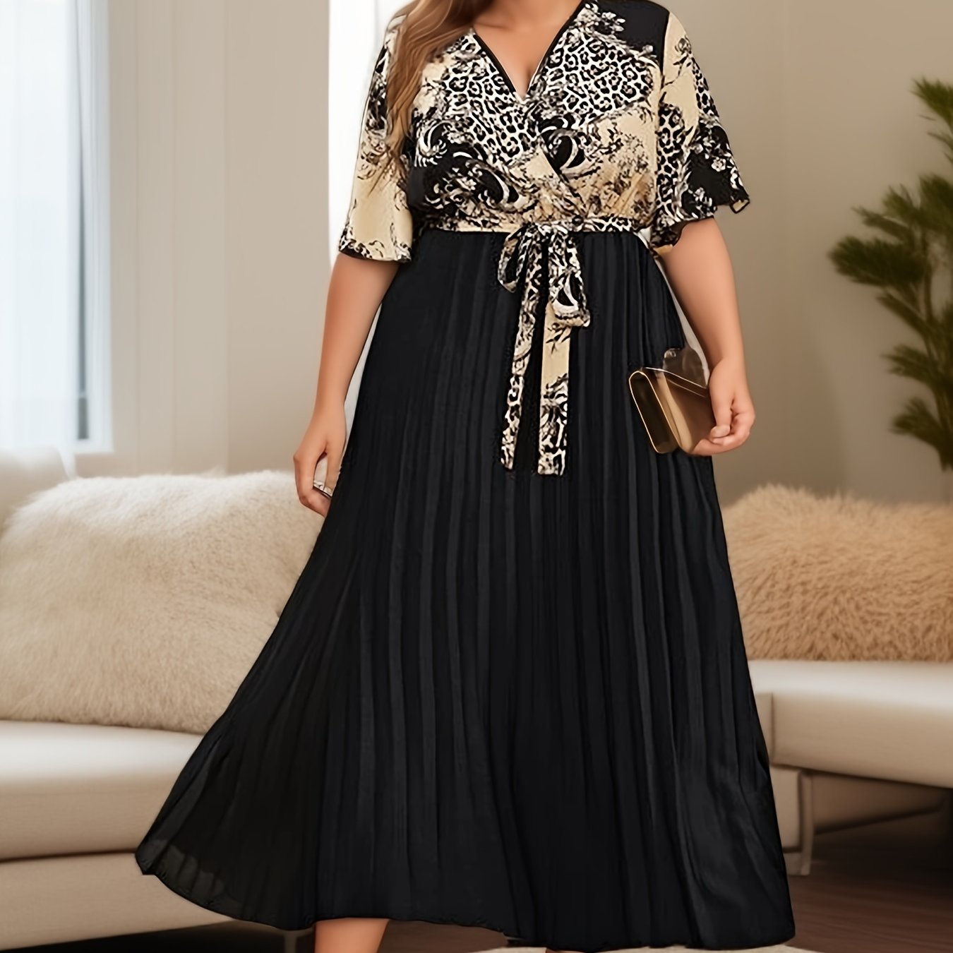  Colorblock Leopard Print Maxi Dress