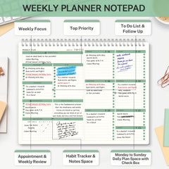 Undated Spiral Weekly Planning Pad with Weekly Goals Priority To Do List