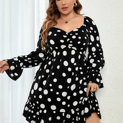 Polka Dot Print Shirred Midi Dress