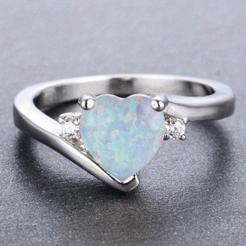 Moonstone Heart Rhinestone Ring Gift For Men And Women