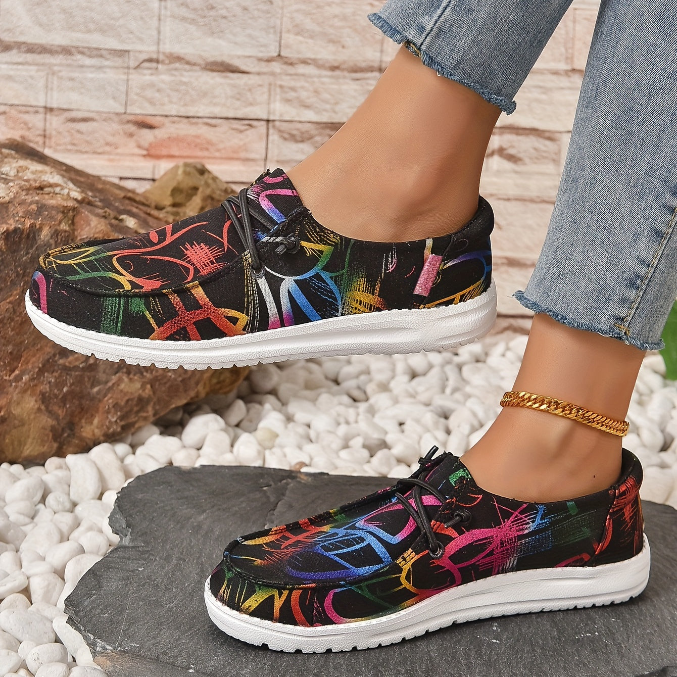 Women's Colorful Canvas Slip-On Loafers Lightweight Walking Shoes