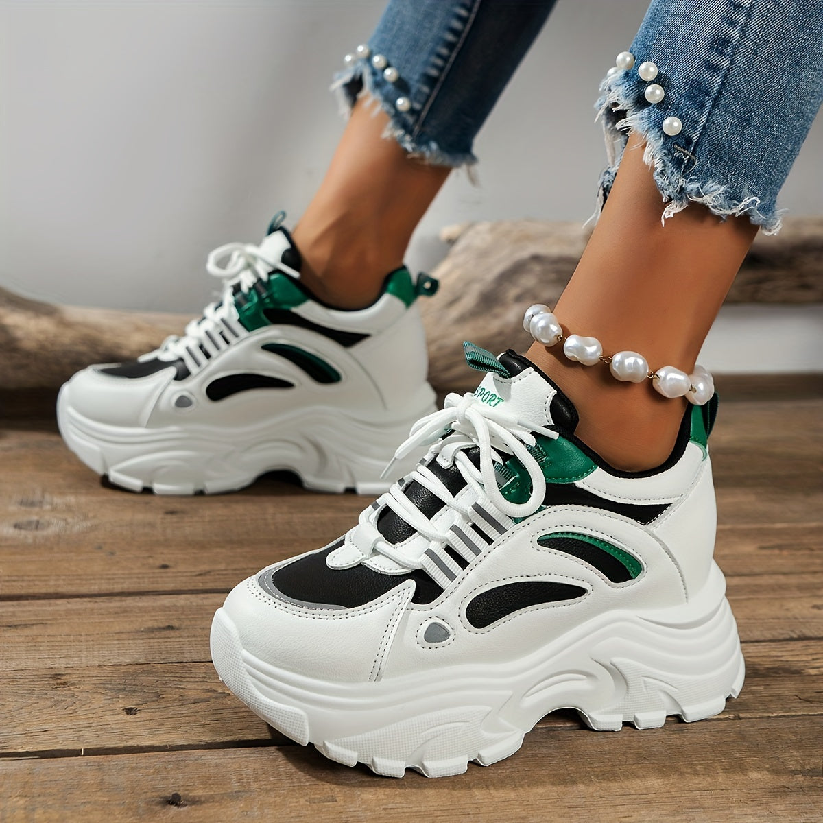 Women's Chunky Sneakers Low Top Lace Up Platform Shoes