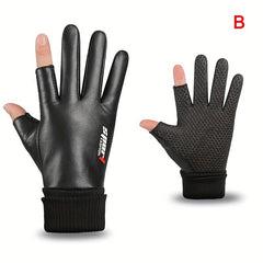 Waterproof PU Leather Cycling Gloves Winter Warm Sports Gloves