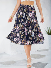 Vintage Flower Print Skirts Pleated A Line Summer Skirts Women's Clothing