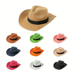 Candy Jazz Fedora Cap Rolled Brim Vintage Sun Hat Outdoor Breathable Straw Hat