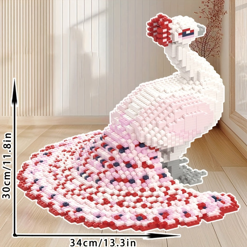 Peacock Building Block Model 3D Puzzle with Red & Feathers - Durable PP Material