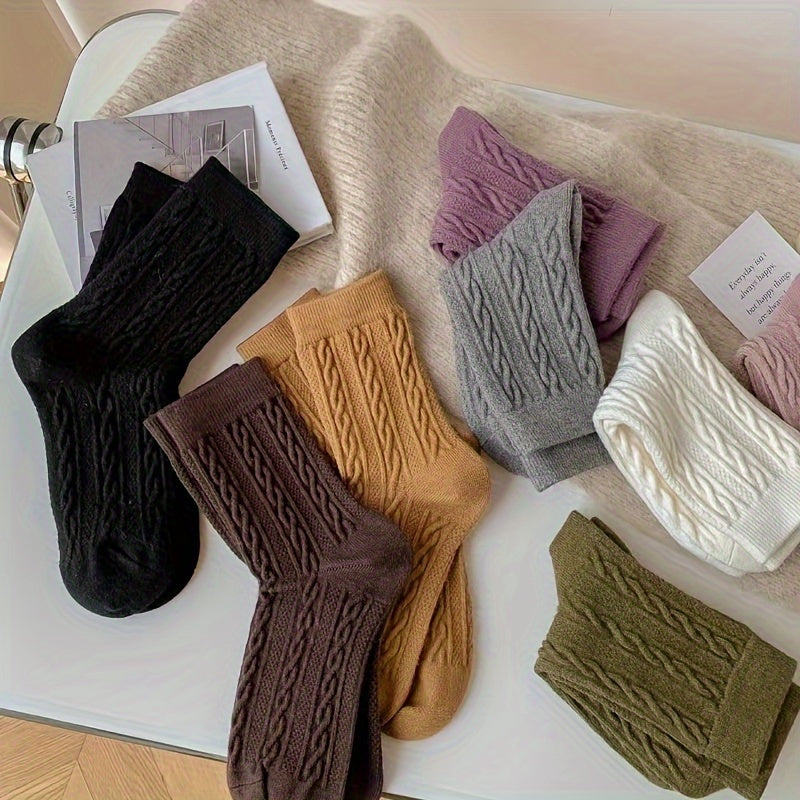 8 Pairs Twist Textured Mid Tube Socks Women's Stockings & Hosiery