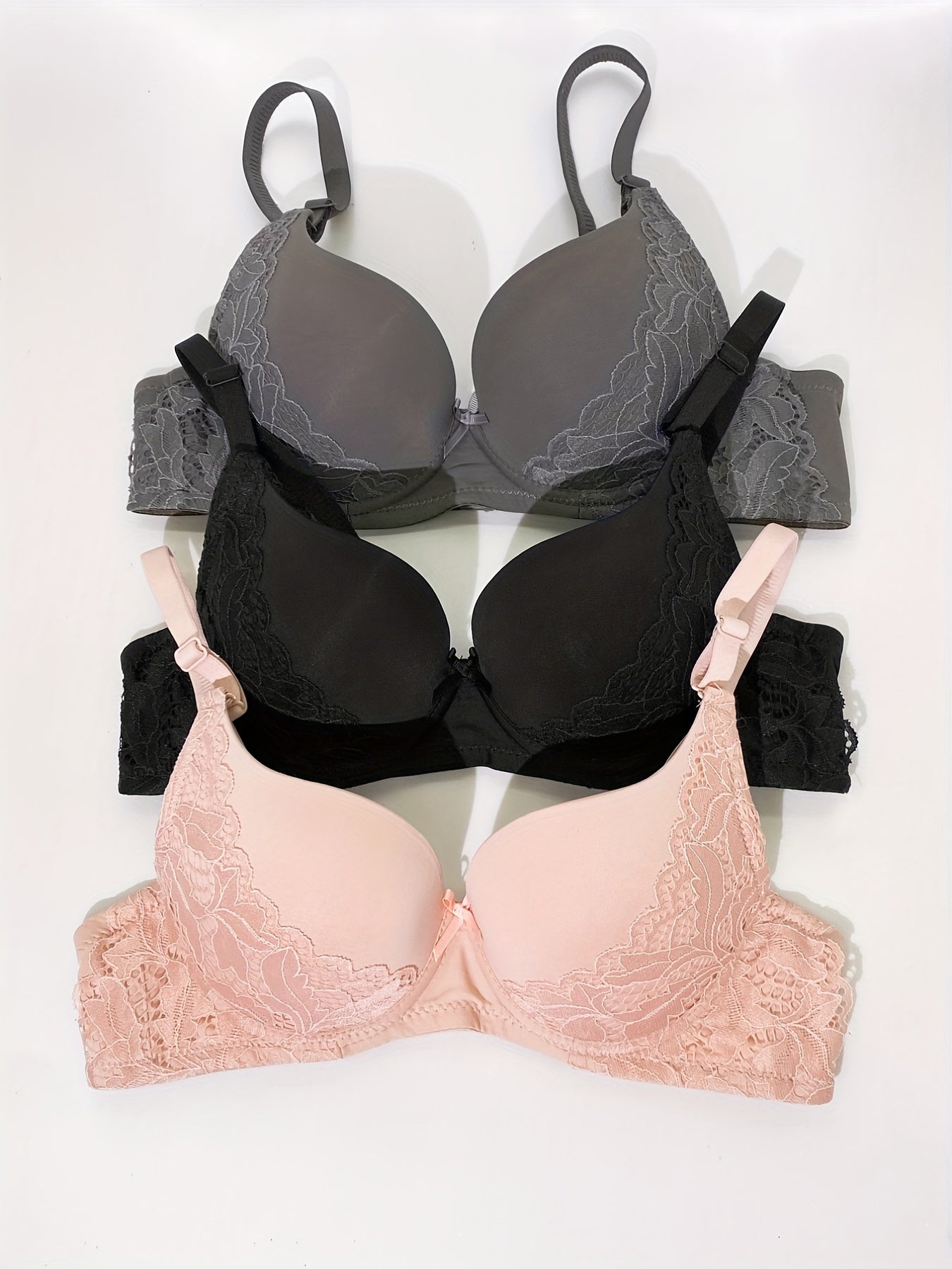 3pcs Push Up Bra Comfy Everyday T Shirt Bra Women's Lingerie