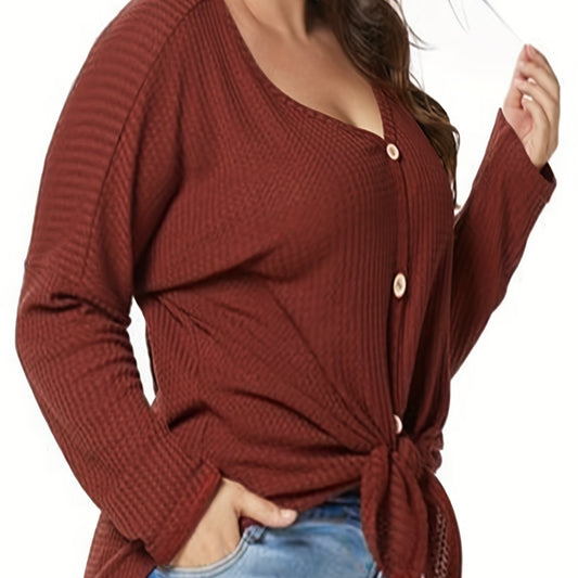  Waffle Knit Long Sleeve Cardigan