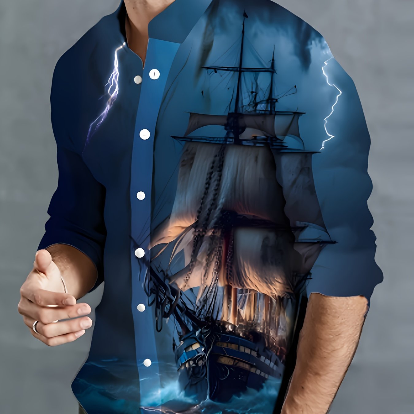 Sailing Boat Pattern Men's Long Sleeve Shirt