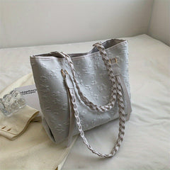 Ruched Flower Tote Bag Colorblock Shoulder Bag