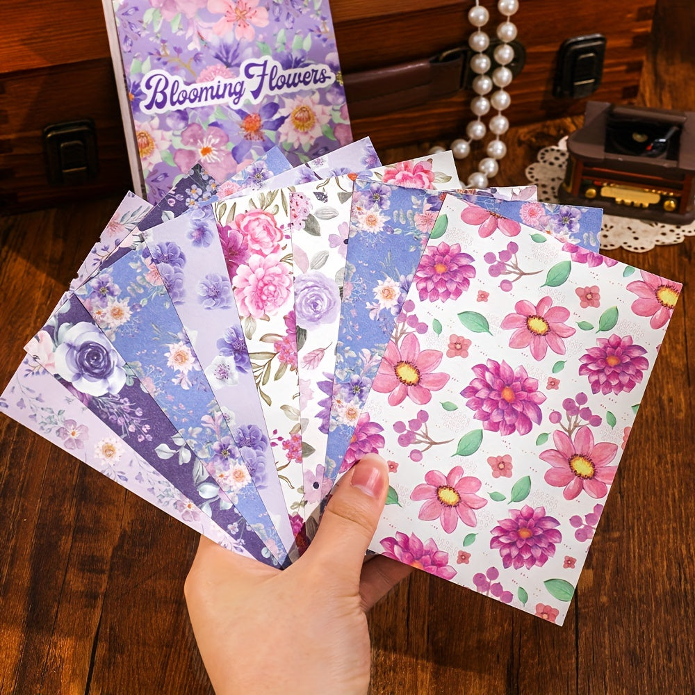 Vintage Purple Blooming Flowers Scrapbook Paper - 200 Sheets
