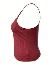  Waffle Knit V Neck Ring Cami Top