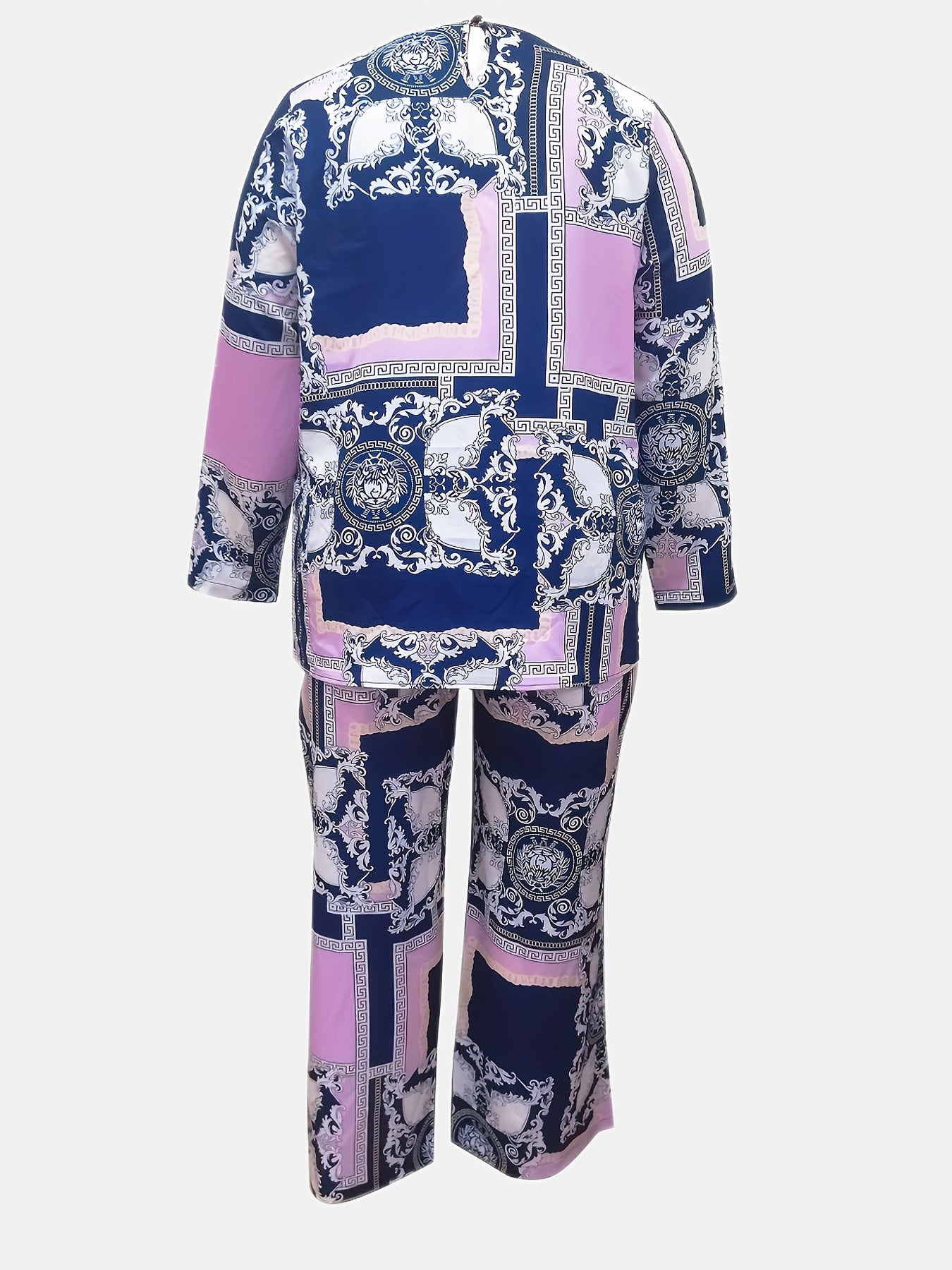  Baroque Print Top & Wide Leg Pants Set