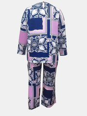  Baroque Print Top & Wide Leg Pants Set